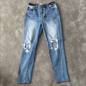 KanCan High Rise Light Blue Button Up Distressed Jeans